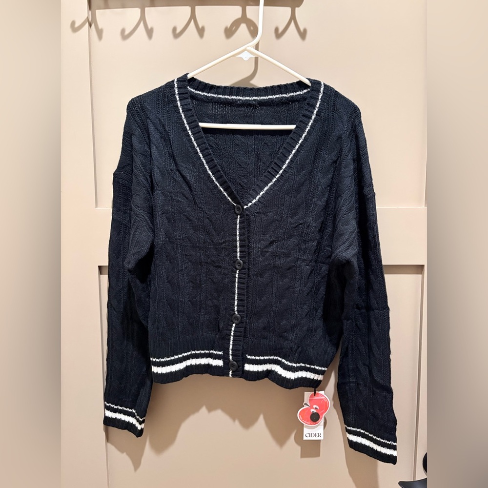 Cider Black and White Cardigan Sweater